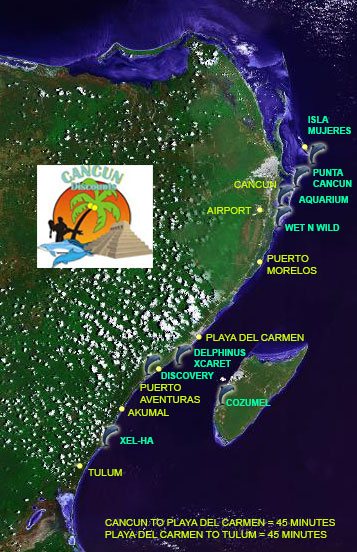 Dolphin Swim Map, Cancun and Riviera Maya